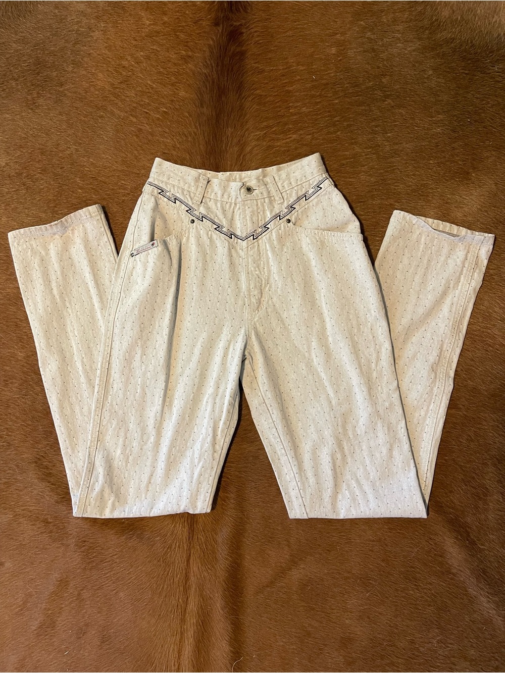 Women’s Cream Embroidered Western-Style Pants